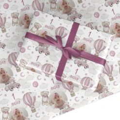 Baby Girls Personalised 1st Birthday Photo Wrapping Paper