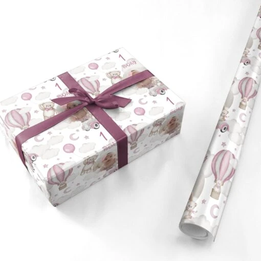 Baby Girls Personalised 1st Birthday Photo Wrapping Paper - Image 3