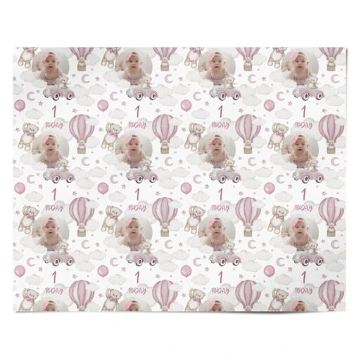 Baby Girls Personalised 1st Birthday Photo Wrapping Paper - Image 4