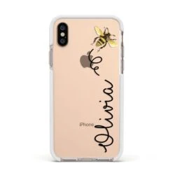 Bee In Flight Personalised Name IPhone Case -Wrap & Case Store Bee in Flight Personalised Name Apple iPhone Xs Impact Case White Edge on Gold Phone