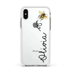Bee In Flight Personalised Name IPhone Case -Wrap & Case Store Bee in Flight Personalised Name Apple iPhone Xs Impact Case White Edge on Silver Phone
