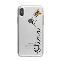 Bee In Flight Personalised Name IPhone Case -Wrap & Case Store Bee in Flight Personalised Name iPhone X Bumper Case on Silver iPhone Alternative Image 1