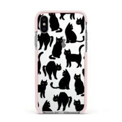 Black Cat IPhone Case -Wrap & Case Store Black Cat Apple iPhone Xs Impact Case Pink Edge on Silver Phone