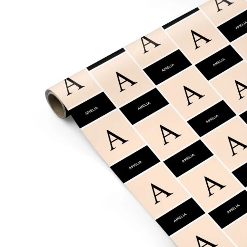 Black Neutral Personalised Initial Wrapping Paper - Image 2