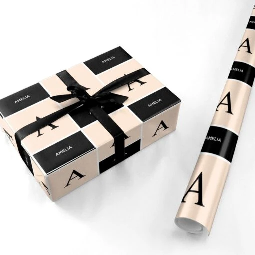 Black Neutral Personalised Initial Wrapping Paper - Image 3