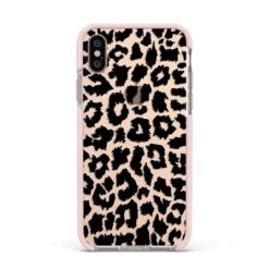 Black & White Leopard Print IPhone Case -Wrap & Case Store Black White Leopard Print Apple iPhone Xs Impact Case Pink Edge on Gold Phone