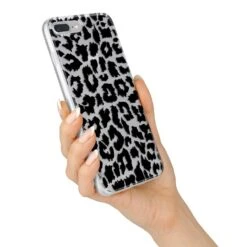 Black & White Leopard Print IPhone Case -Wrap & Case Store Black White Leopard Print iPhone 7 Plus Bumper Case on Silver iPhone Alternative Image