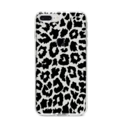 Black & White Leopard Print IPhone Case -Wrap & Case Store Black White Leopard Print iPhone 8 Plus Bumper Case on Silver iPhone