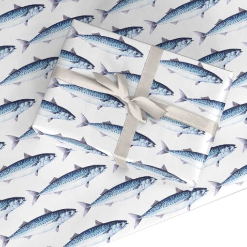 Blue Mackerel Fish Pattern Wrapping Paper - Image 2