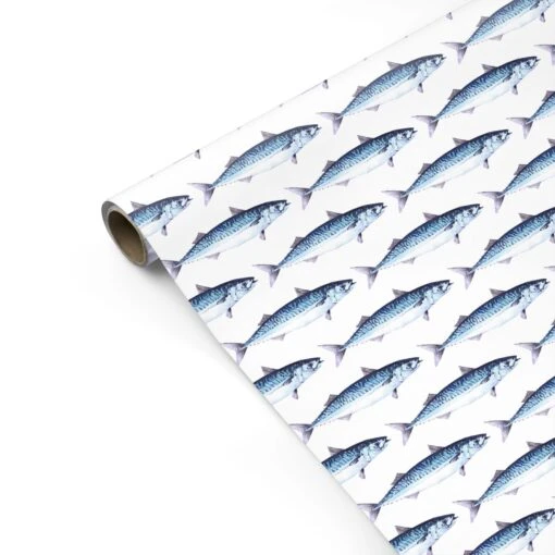 Blue Mackerel Fish Pattern Wrapping Paper - Image 3