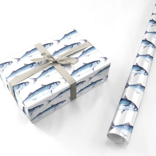 Blue Mackerel Fish Pattern Wrapping Paper - Image 4