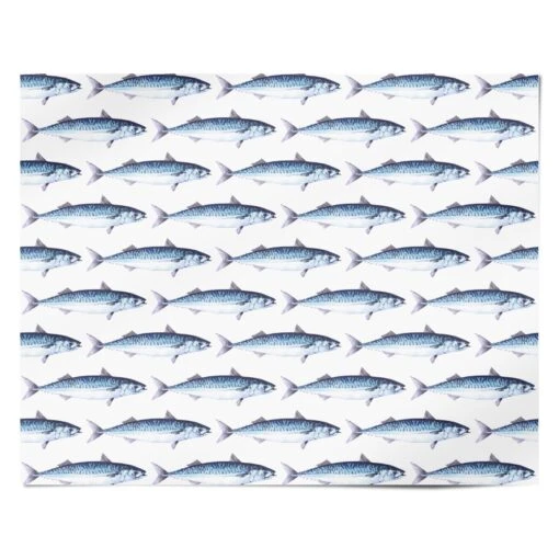 Blue Mackerel Fish Pattern Wrapping Paper - Image 5