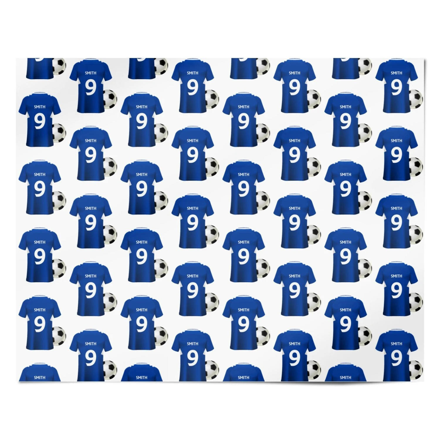 Blue Personalised Name Number Football Shirt Wrapping Paper - Image 4