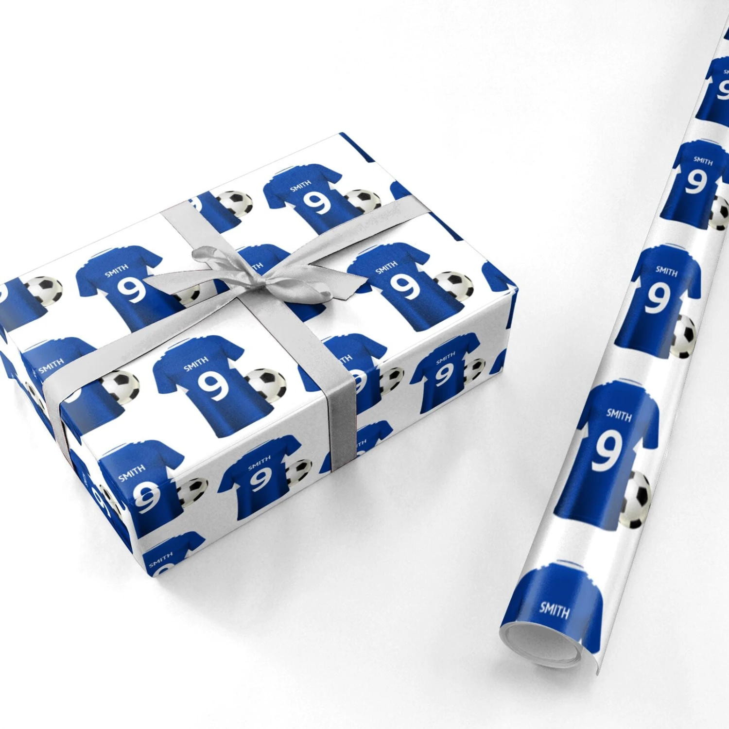 Blue Personalised Name Number Football Shirt Wrapping Paper - Image 3