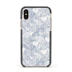 Blue Seashell Pattern IPhone Case -Wrap & Case Store Blue Seashell Pattern Apple iPhone Xs Impact Case Black Edge on Gold Phone