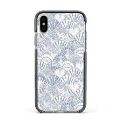 Blue Seashell Pattern IPhone Case -Wrap & Case Store Blue Seashell Pattern Apple iPhone Xs Impact Case Black Edge on Silver Phone