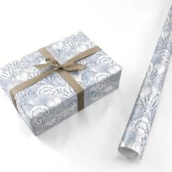 Blue Seashell Pattern Wrapping Paper -Wrap & Case Store Blue Seashell Pattern Personalised Wrapping Paper