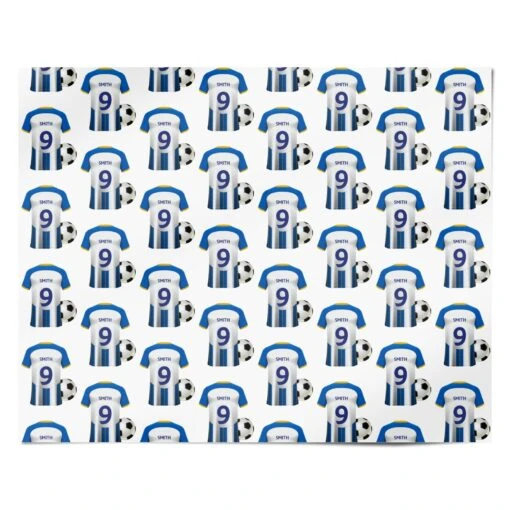 Blue White Yellow Personalised Football Shirt Wrapping Paper - Image 4