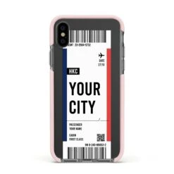 Boarding Pass Ticket IPhone Case -Wrap & Case Store Boarding Pass Ticket Apple iPhone Xs Impact Case Pink Edge on Black Phone