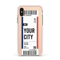 Boarding Pass Ticket IPhone Case -Wrap & Case Store Boarding Pass Ticket Apple iPhone Xs Impact Case Pink Edge on Gold Phone