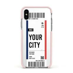 Boarding Pass Ticket IPhone Case -Wrap & Case Store Boarding Pass Ticket Apple iPhone Xs Impact Case Pink Edge on Silver Phone