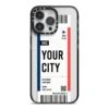 Boarding Pass Ticket IPhone Case -Wrap & Case Store Boarding Pass Ticket iPhone 14 Pro Max Black Impact Case on Silver phone
