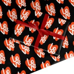 Bold Love Heart Black Valentines Day Wrapping Paper