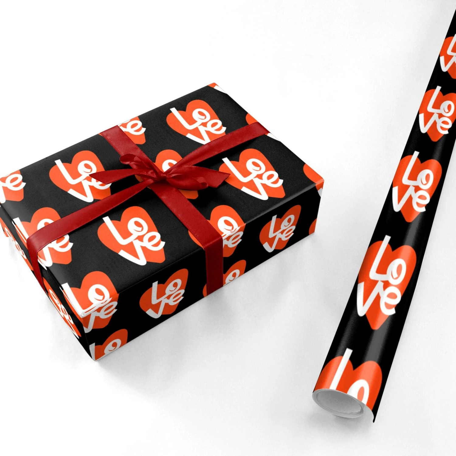 Bold Love Heart Black Valentines Day Wrapping Paper - Image 3