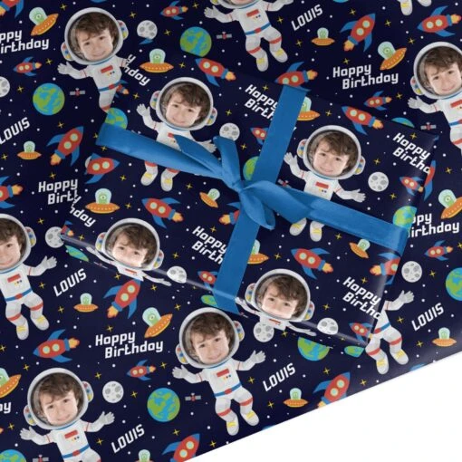 Boys Photo Face Astronaut Wrapping Paper