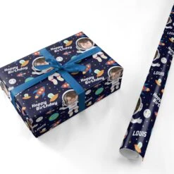 Boys Photo Face Astronaut Wrapping Paper -Wrap & Case Store Boys Photo Face Astronaut Personalised Wrapping Paper
