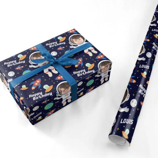 Boys Photo Face Astronaut Wrapping Paper - Image 3
