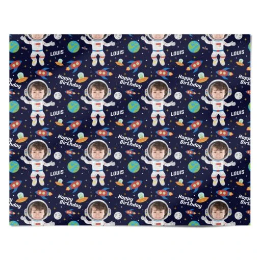Boys Photo Face Astronaut Wrapping Paper - Image 4