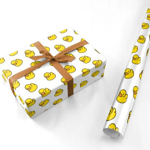Bright Yellow Rubber Duck Pattern Wrapping Paper - Image 3