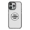 Business Logo Custom IPhone Case -Wrap & Case Store Business Logo Custom iPhone 14 Pro Max Black Impact Case on Silver phone