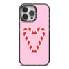 Candy Cane Heart IPhone Case -Wrap & Case Store Candy Cane Heart iPhone 14 Pro Max Black Impact Case on Silver phone
