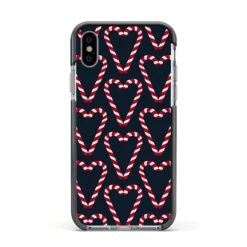 Candy Cane Pattern IPhone Case -Wrap & Case Store Candy Cane Pattern Apple iPhone Xs Impact Case Black Edge on Silver Phone