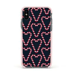 Candy Cane Pattern IPhone Case -Wrap & Case Store Candy Cane Pattern Apple iPhone Xs Impact Case Pink Edge on Black Phone