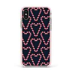 Candy Cane Pattern IPhone Case -Wrap & Case Store Candy Cane Pattern Apple iPhone Xs Impact Case Pink Edge on Gold Phone