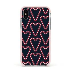 Candy Cane Pattern IPhone Case -Wrap & Case Store Candy Cane Pattern Apple iPhone Xs Impact Case Pink Edge on Silver Phone