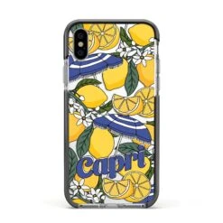 Capri IPhone Case -Wrap & Case Store Capri Apple iPhone Xs Impact Case Black Edge on Silver Phone