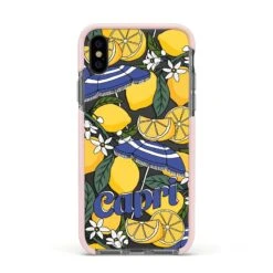Capri IPhone Case -Wrap & Case Store Capri Apple iPhone Xs Impact Case Pink Edge on Black Phone