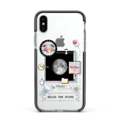 Chase The Moon IPhone Case -Wrap & Case Store Chase The Moon Apple iPhone Xs Impact Case Black Edge on Silver Phone