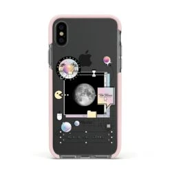 Chase The Moon IPhone Case -Wrap & Case Store Chase The Moon Apple iPhone Xs Impact Case Pink Edge on Black Phone