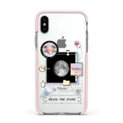 Chase The Moon IPhone Case -Wrap & Case Store Chase The Moon Apple iPhone Xs Impact Case Pink Edge on Silver Phone