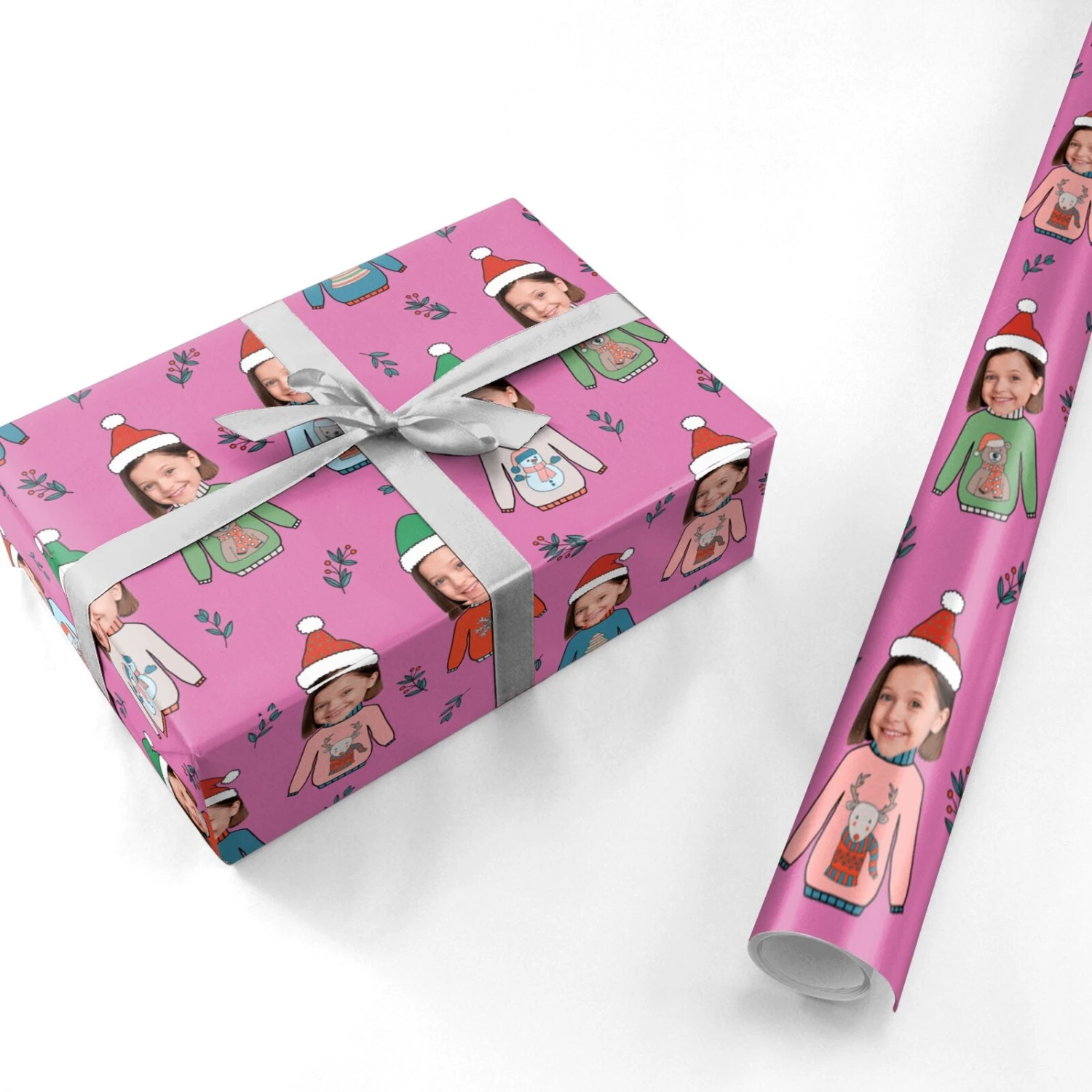 Christmas Jumper Photo Face Personalised Wrapping Paper - Image 3