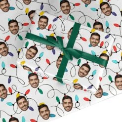 Christmas Lights Photo Face Wrapping Paper