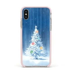 Christmas Tree IPhone Case -Wrap & Case Store Christmas Tree Apple iPhone Xs Impact Case Pink Edge on Gold Phone