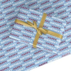 Claret And Blue Birthday Text Pattern Wrapping Paper