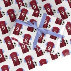 Claret And Blue Personalised Football Shirt Wrapping Paper