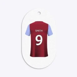 Claret And Blue Personalised Football Shirt Gift Tags -Wrap & Case Store Claret and Blue Personalised Football Shirt Flat Edge Oval Gift Tag